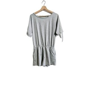 Lulus Always Lounging Tie short Sleeve Knit Romper Elastic Waist Gray Size Mediu